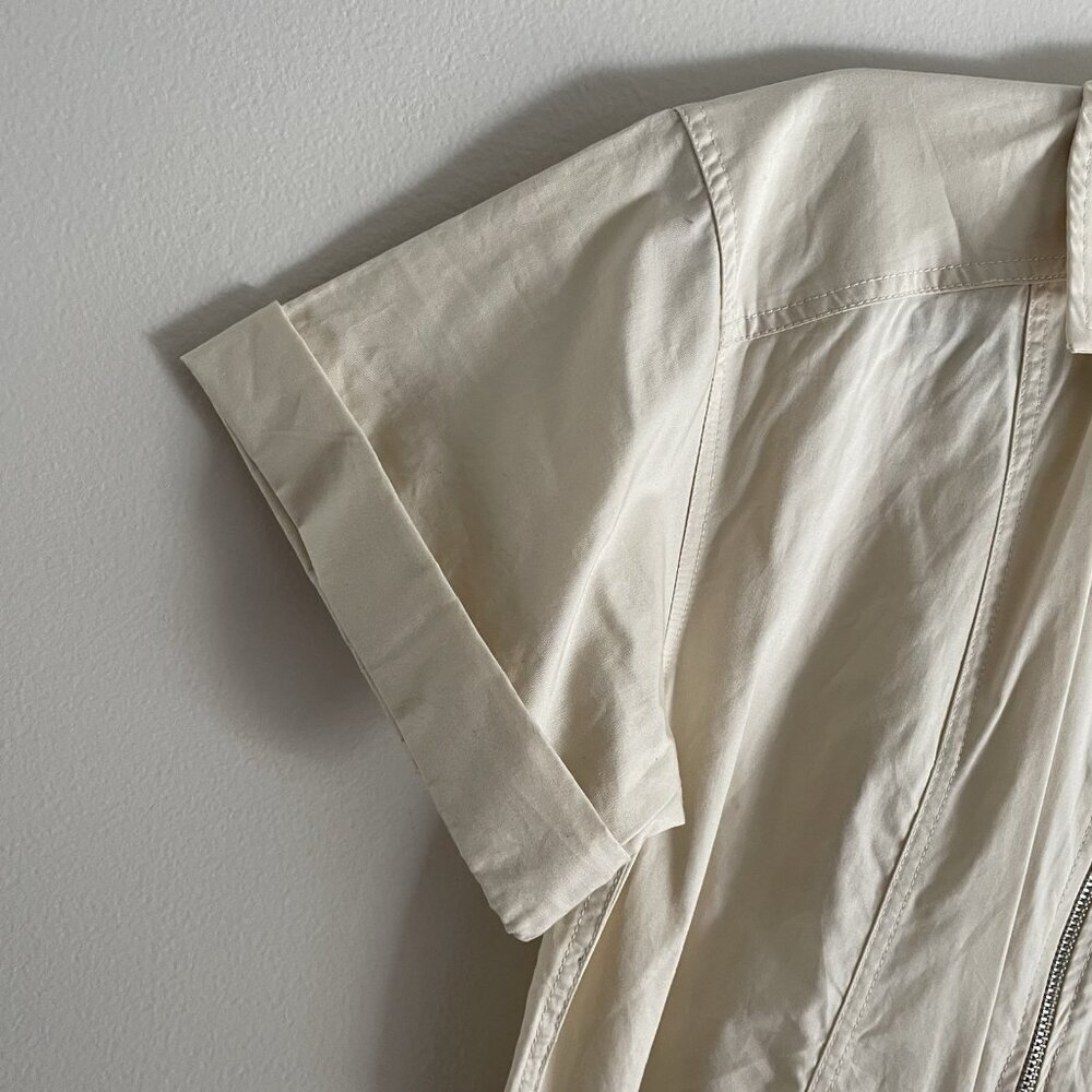 Zara Women XS Beige Cotton Relaxed Short Sleeve Wide Leg Cargo Jumpsuit NWOT - Picture 8 of 13